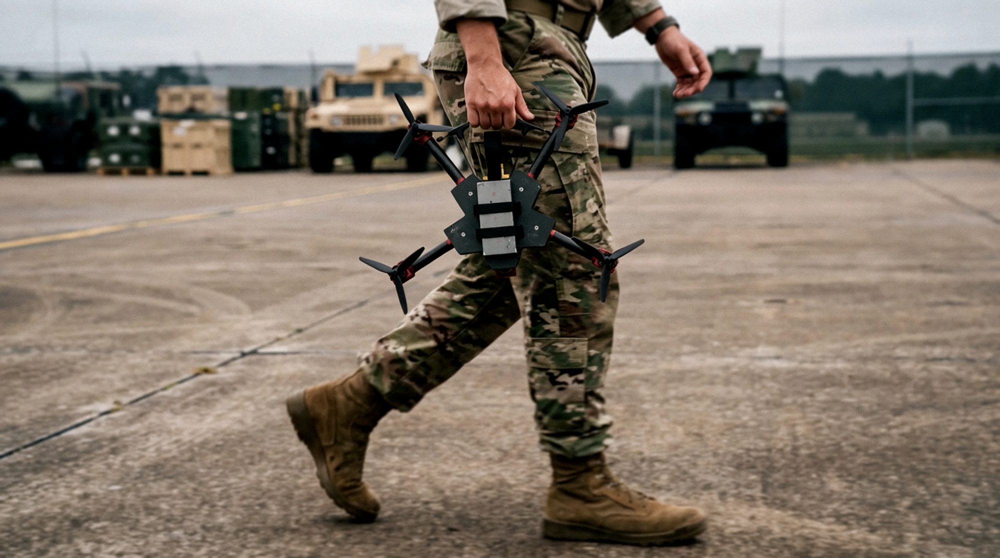 Squirrel carried by hand on a flightline