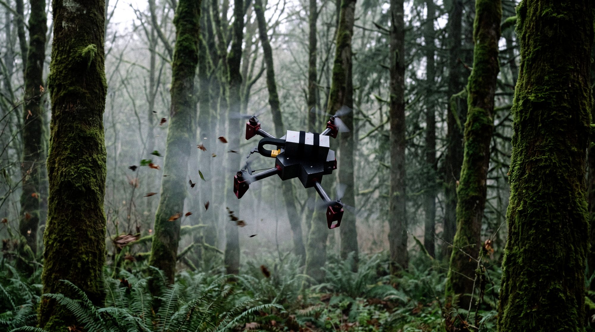 Squirrel flying through forest