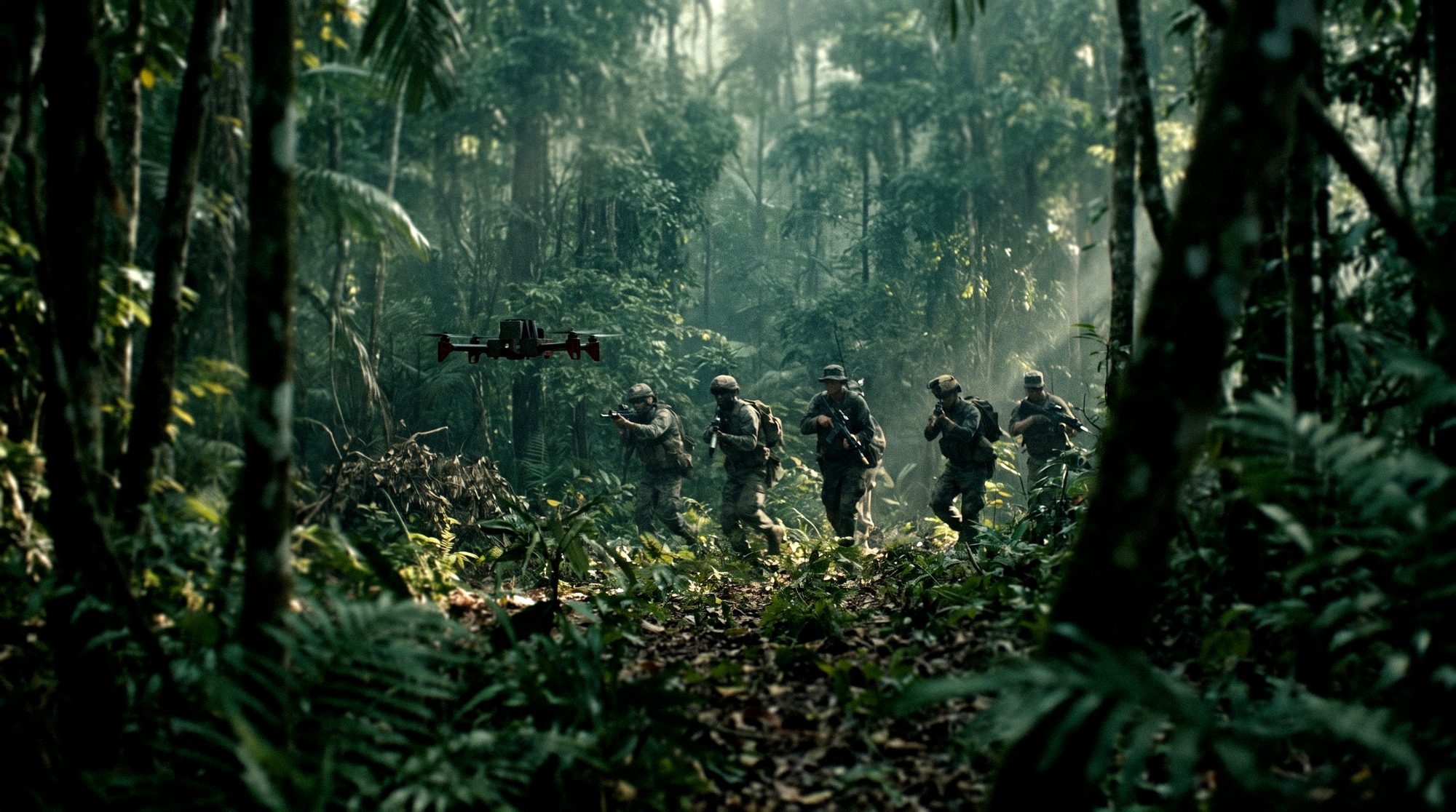 Squirrel scouting ahead of a patrol in jungle
